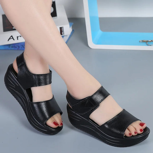 Women's Sandals Thick Bottom Large Size Open Toe Slippers Fashion Student Casual Round Head Soft Sole Anti Slip Shoes