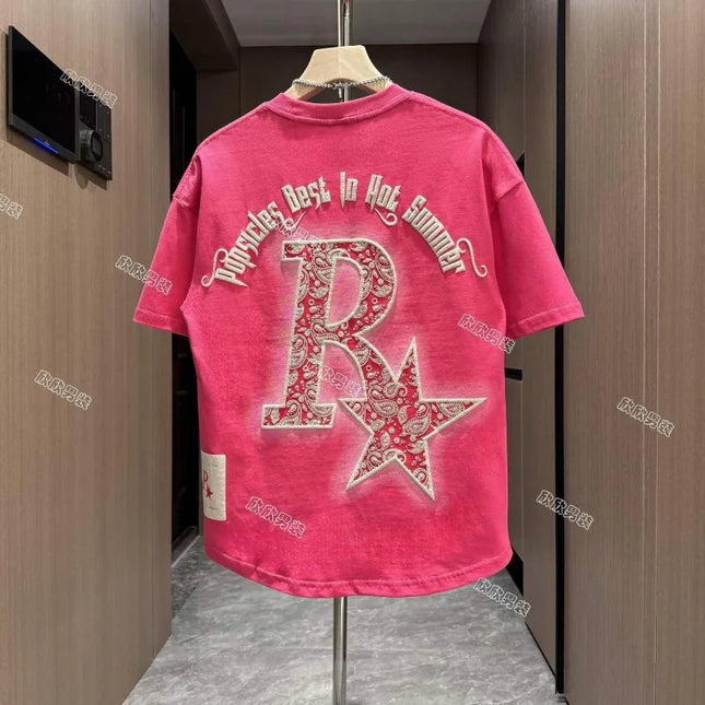 Camiseta de manga corta de algodón puro transpirable para hombre con estampado de letras, cuello redondo, a la moda y versátil para verano.