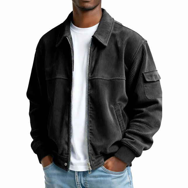 2025 Otoño Invierno Chaquetas Vintage para Hombre Color Liso Pana Moda Casual Manga Larga Bolsillo Abrigos Exteriores Hombre Ropa Deportiva Urbana