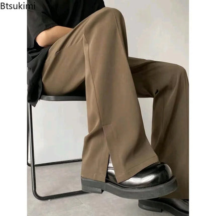 2026 Men's New Brown Black Suit Pants Fashion Social Mens Dress Pants Korean Loose Casual Flared Pants Office Formal Trousers