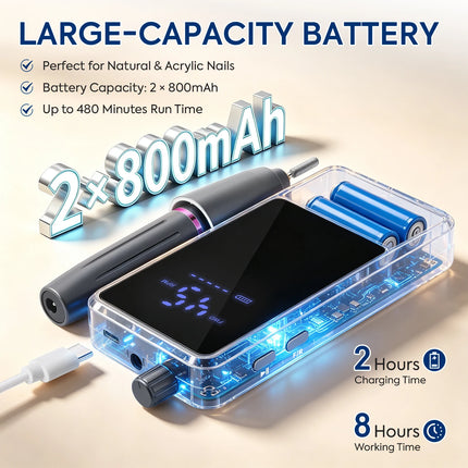 DianaBeauty 45000RPM Nail Drill Machine Portable Nail Polisher with LCD Display Electric Nail Polisher with 1600mAh Nail Tools