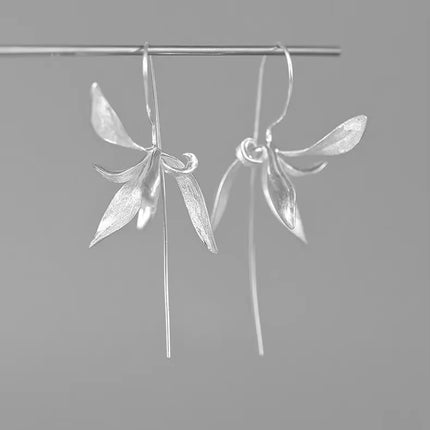 PANJBJ 925 Sterling Silver Bow Knot Earring for Women Texture Tassels Sweet Romantic Korean Jewelry Gift Dropshipping