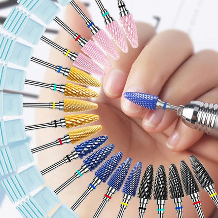 Ceramic Milling Cutter Flame Carbide Nail Drill Bits Pink Gel Remover Electric Machine Drills Polishing Peeling Nails Art Tools