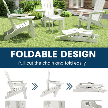 FOOWIN 1/2pcs Folding Adirondack Chair Weather Resistant HDPE Plastic Cup Holder Outdoor Patio Garden Fire Pit Deck Lawn