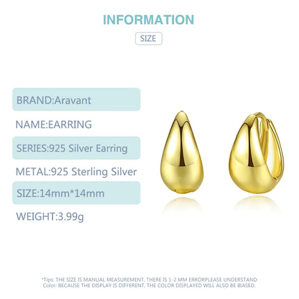 ARAVANT 925 Silver 14mm 18K Gold Egg Hoop Earring For Women Fashion Jewelry
