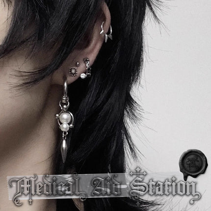 Y2K Spike Rivet Ball Pearl Hoop Earrings for Women Stainless Steel Punk Pointed Drop Earrings Gothic Jewelry Accessories