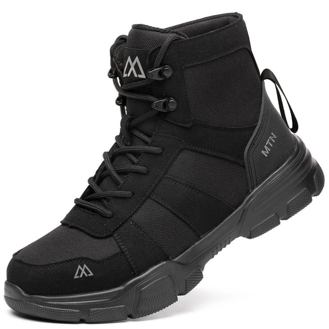 Water Repellent Leather Safety Boots for Men, Lightweight Steel Toe Anti-Smash Anti-Puncture Durable Industrial Outdoor Work Boo
