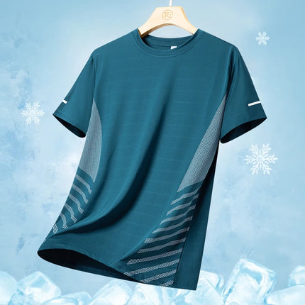 Summer Men's Silk Ice Round Collar T-shirt, Simple Running Fitness Suit, Breathable Thin T-shirt, Quick Dry T-shirt, Summer Tees