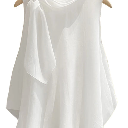 ZANZEA Women T-Shirts Summer Tops 2025 Solid Sleeveless Tees Fashion Asymmetrical Tunic Casual Loose Scarf O Neck Pullovers