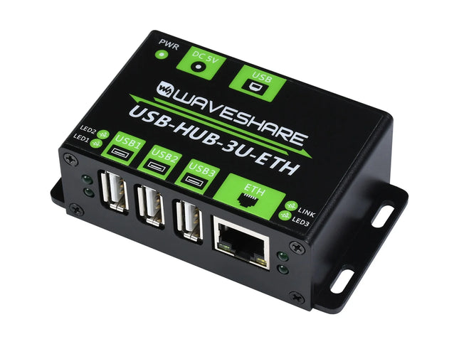 Waveshare Industrieller, multifunktionaler USB-HUB mit 3x USB-Ports + 100M Ethernet-Port, stabil und reibungslos