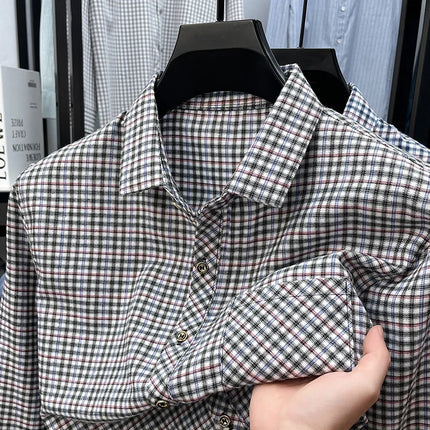 Men's Lapel Collar Plaid Shirt Long Sleeve Button Front Breathable Comfortable Fabric Casual Business Daily Wear Single Pocket