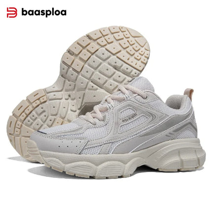 Baasploa Women Running Shoes Lightweight Breathable Sport Shoes Female Comfort White Casual Sneakers Height Increase Cushioning