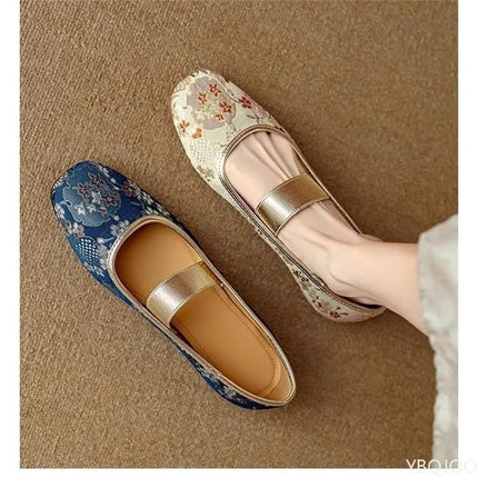 Luxury Embroidered Low Heels Square Head Flats Women Elegant minimalist shoes Fashionable versatile Summer new  soft-soled shoes