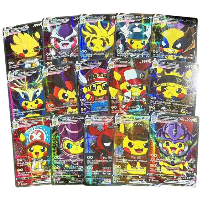 Neueste 55PCS Pokémon Anime Holographische Karten Pikachu Charaktere Cosplay Englisch Glänzende Sammelkarten Spielzeug Kindergeschenk