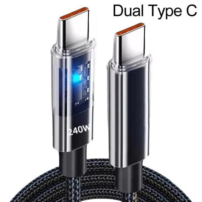 240W Nylon USB USB-C Super Fast Charging Cable For Samsung Xiaomi Huawei Honor LED Digital Display USB-C Charger - product im