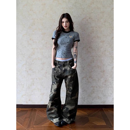 Women Camouflage Gothic Y2k Gyaru Baggy Jeans Oversize Denim Trousers Vintage Harajuku Grunge Cargo Wide Leg Jean Pants