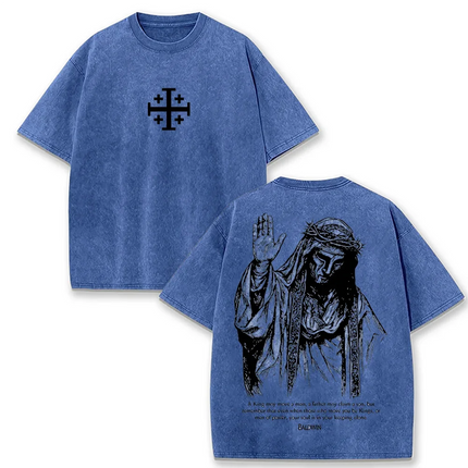 2026 Jesus With Crown of Thorns T Shirt Vintage Washed Grey Graphic Tee Unisex Casual Religious Top