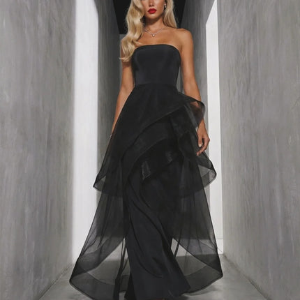 Lena Evening Dresses Woman Elegant Dress Luxury Women's Evening Dresses Line A Sleeveless Customized Black Multi-layer Party