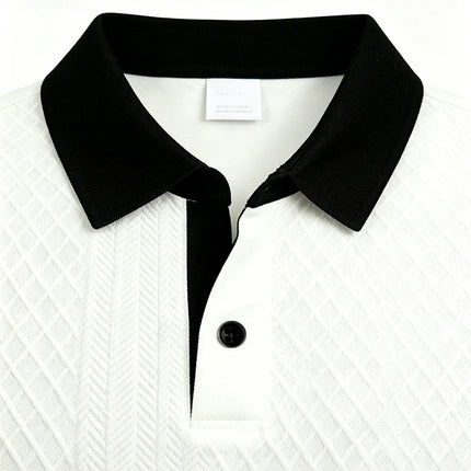 2026 Summer Men's Jacquard Knit Polo Shirt Contrast Collar Short Sleeve Loose Fit Soft Breathable Casual Sport Daily Wear Tops