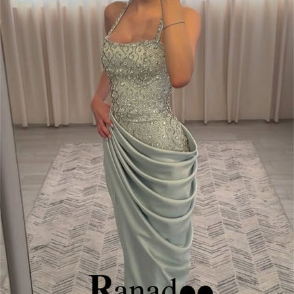 Ranadoo Luxury Halter Beaded Pleated Tiered with Slit Ruched Evening Dress Lace up Straight Vestidos De Gala 2026 Customized