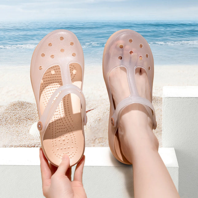 TPU Women's Hole Shoes Wrap Toe Thick Bottom Outdoor Slippers Non-Slip Breathable Beach Indoor Slippers