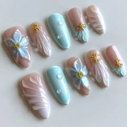 24pcs Pink Flower Almond Press on Nails Kawaii False Nails Wearable Stick-on Nails Fake Nail Uñas Postizas Накладные Ногти 네일팁