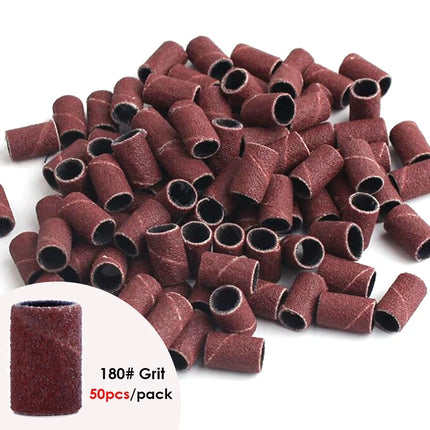 100/50pc Sanding Cap Bands For Electric Manicure Machine 180/120/80 Grit Nail Drill Grinding Bit Files Pedicure Tool Set