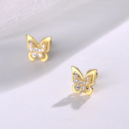 Korean Fashion Pink Zirconic Bear Screw Earrings For Women Girls Cute Animal Cartilage Helix Tragus Ear Piercing Jewelry Gift