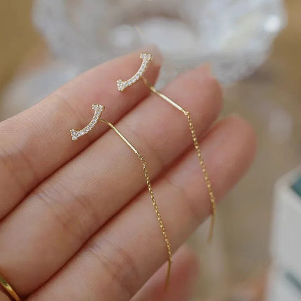 French Luxury Sweet Romantic Long Zircon Tassel Twisted Earrings for Women Temperament Wedding  Banquet Jewelry Gift