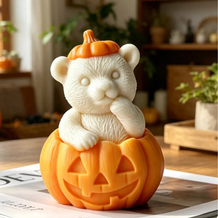 3D cute Halloween Silicone Candle Mold-Pumpkin Bear Mummy Piggy Ghost Mold Soap Plaster Resin Handmade Home Decoration