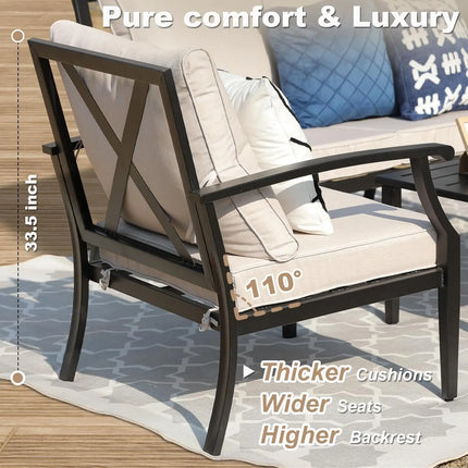 4-Piece Patio Furniture Set, Wider Outdoor Metal Seating Sofa with High Back & Loveseat, Coffee Table, All Weather, Customized