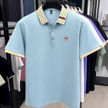 Luxury brand B letter embossed short sleeve polo shirt men summer lightweight breathable new fashion color blocked lapel T-shirt