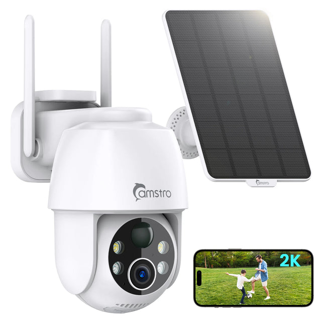 Solar Security Camera Wireless Outdoor, WiFi 6 with 4dBi Antenna for Stable 2.4GHz WiFi, 2K PTZ PIR Detection with Color Night Vision, 2-Way Audio, Split Solar Design for Front Door & Porch