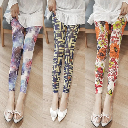 Summer Thin Mesh Fashion Printing Women Leggings Cool Breathable Stretch Lolita Hottie Sexy Slimming Gauze Cropped Pants