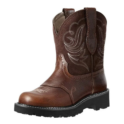 Womens Goth Cowboy Boots Embroidered Mid-calf Single Boot Mesh Lining Comfort Booties Woman Round Toe Retro Western Botas Mujer