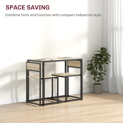 Homcom Small Dining Table Set for 2, Kitchen Table and Chairs Set, Compact Dining Sets for Small Spaces, Oak
