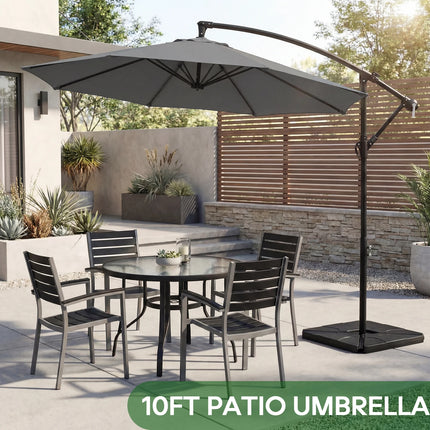 JHK 9.8FT Outdoor Offset Patio Umbrella with Base Hanging Cantilever with Easy Tilt Adjustment UV Protection 8 Sturdy Ribs