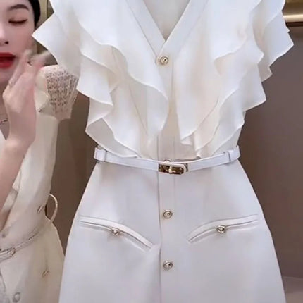 Beautiful Temperament White Ruffled Vinegar Dress Women's Summer Dress Korean Women Receive High Praise Match Belt 2026 New