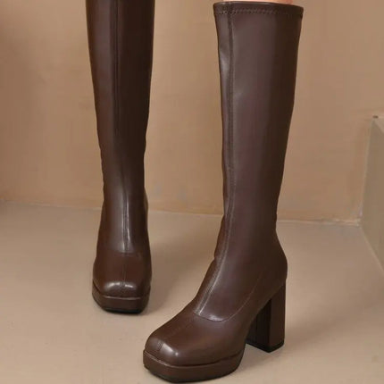 Fashion women's boots 2025 European and American thick soled thick soled skinny elastic boots high heels long boots