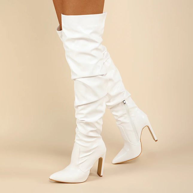 Women Pointed Side Zipper High Heel Boots Stylish Over The Knee Long Boots for Office Banquet Nightclub Party Wedding Catwalk OL