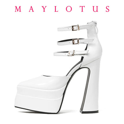 Size 35-42 Point Toe High Heels Platform Women's Shoes With Straps Sexy Pump Latest Buckle Casual Pumps Female Chunky Shoes
