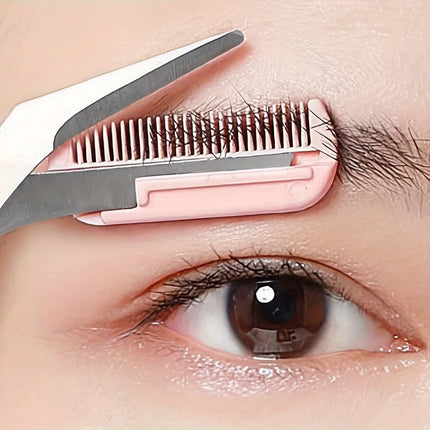 Pink Eyebrow Trimming Scissors With Built-in Comb - Stainless Steel, Precise Grooming Tool, Creating Perfect - product image
