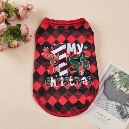 Cute Cat Vest Christmas Pet Costume For Small Medium Dogs Cats Apparel Funny Santa Claus Print Kitten T-shirt Dress Up Clothing