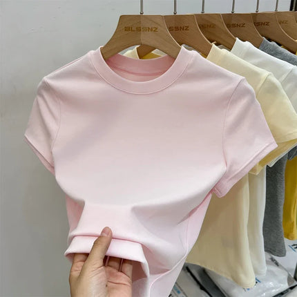 Zjaiss 2026 O-Neck Fashion T-Shirt Summer Sexy Basic Top Solid Short Sleeve Womens Tshirt Casual Korean Tee Streetwear