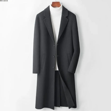 Men's Winter Long Coat Knee Length Warm And Wwindproof Single Breasted Suit Collar Camel Color