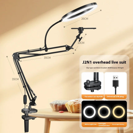 Ring Light with Stand and Phone Holder USB Ring Light with Clamp Overhead Camera Selfie Flexible Desk Tripod for Photography