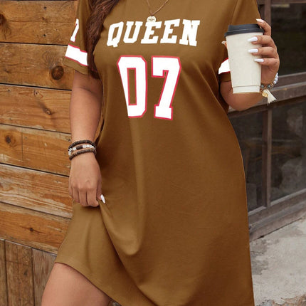 Plus Size Women's Summer Music Festival Pattern Sporty Casual Letter Print Fashionable 07 Printed Jersey Tenniscore Dress