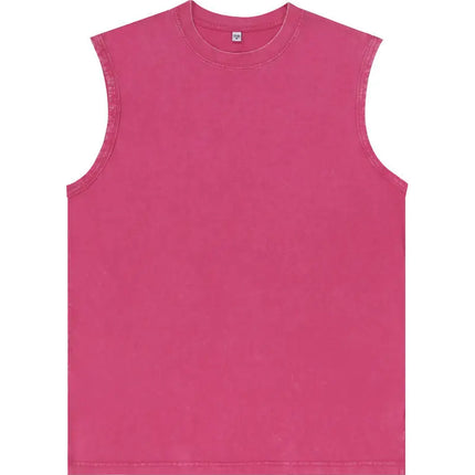 2025 New Summer Men's Washed Cotton Tank Tops Muscle Gym Sleeveless Workout T Shirts Running Beach Loose Cutoff Tees