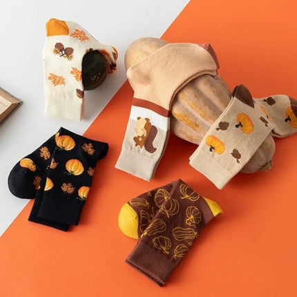 Halloween  Women's Socks Pumpkin Squirrel Cartoon Socks Versatile and Comfortable Socks