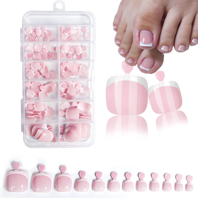 120 Unidades Uñas Postizas para Pies Francesas Cuadradas Cortas Brillantes Color Rosa Nude 1 Caja Puntas de Uñas para Pedicura de Color Sólido